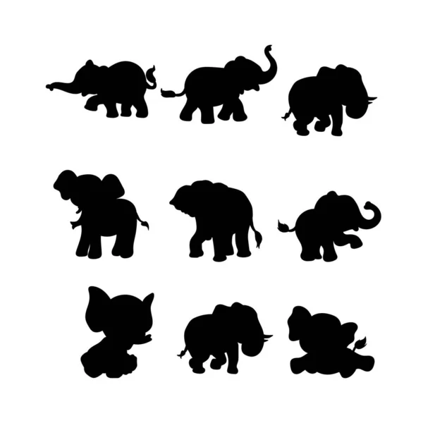 Набор Силуэтов Слонов — стоковый вектор