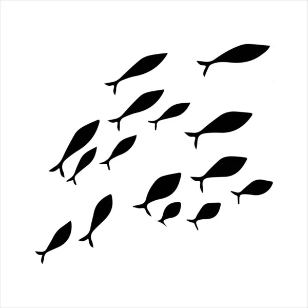 魚の黒と白のシルエット海洋動物のセット — ストックベクタ