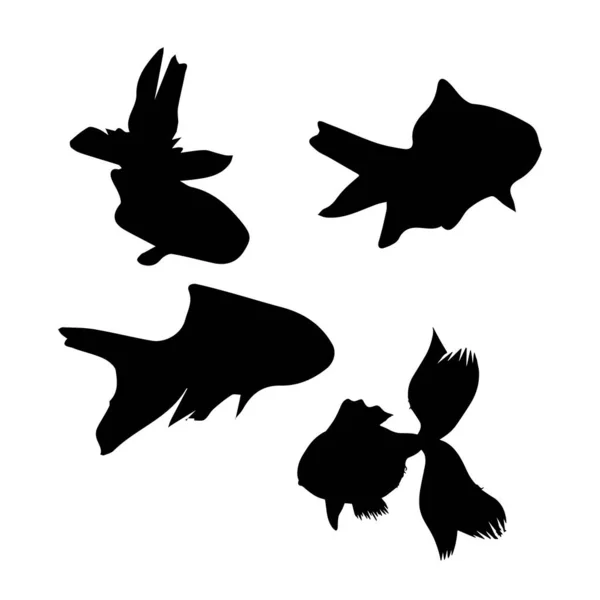 Fisch Schwarz Weiße Silhouetten Set Von Meerestieren — Stockvektor