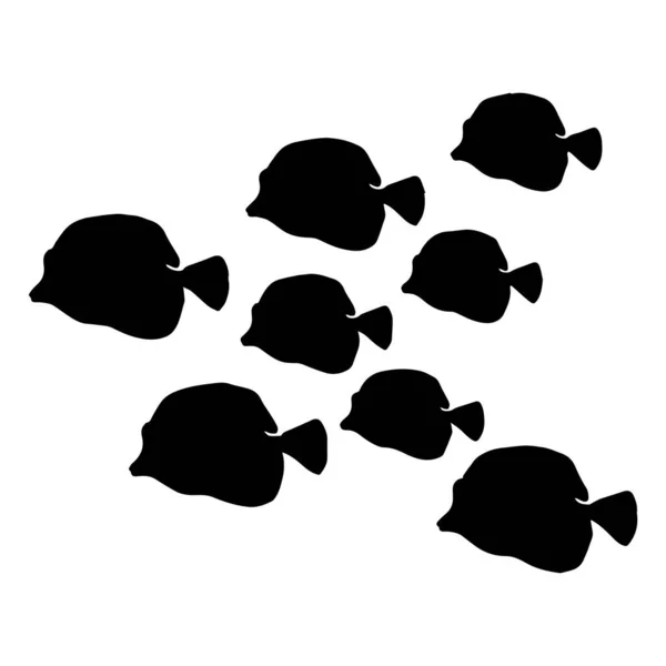 Рыба Черно Белые Силуэты Набор Морских Животных — стоковый вектор