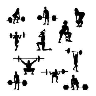 Siluetler, egzersiz yapan bir adam grubu.