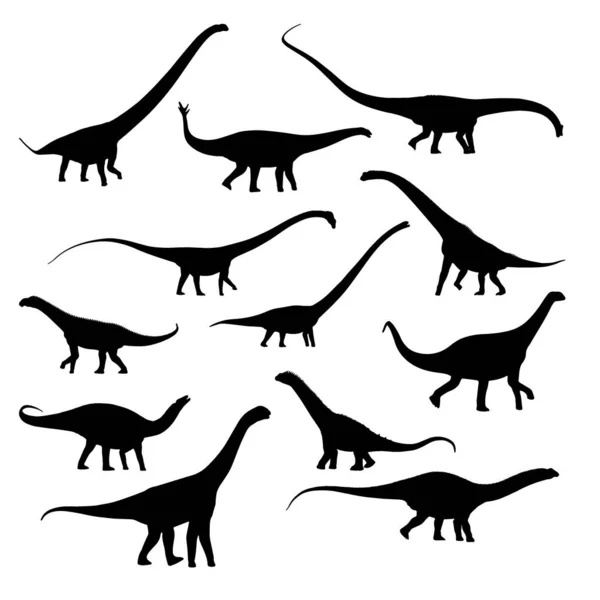 Fekete Dinoszaurusz Sziluettek Gyerekeknek — Stock Vector