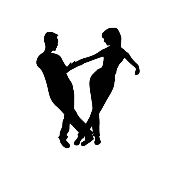 Paar Silhouetten Tanzen Voller Einstellung — Stockvektor