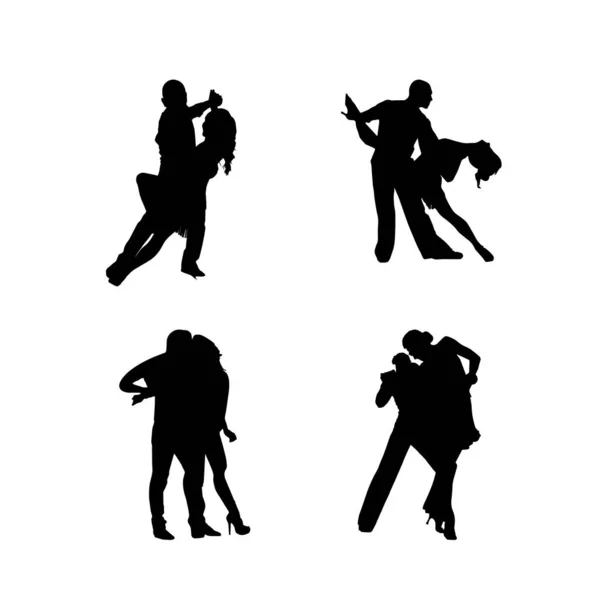 Пара Силуэтов Танцуют Полную Катушку — стоковый вектор