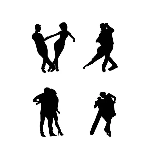 Ζευγάρι Σιλουέτες Χορεύουν Πλήρη Εικόνα — Διανυσματικό Αρχείο