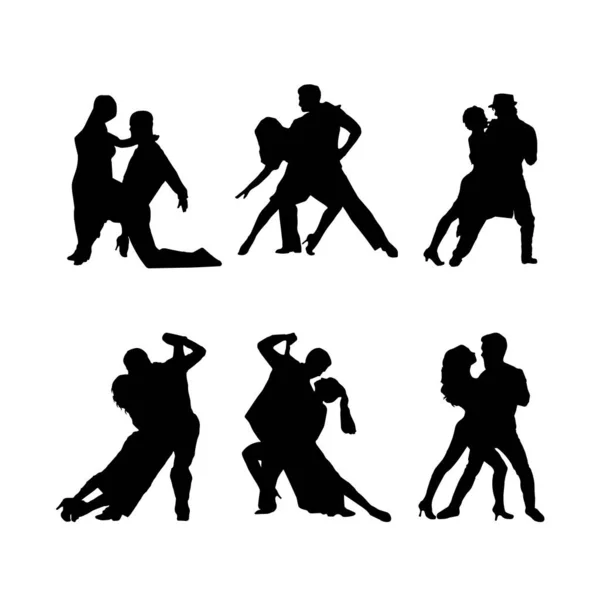 Paar Silhouetten Dansen Volledige Shot — Stockvector