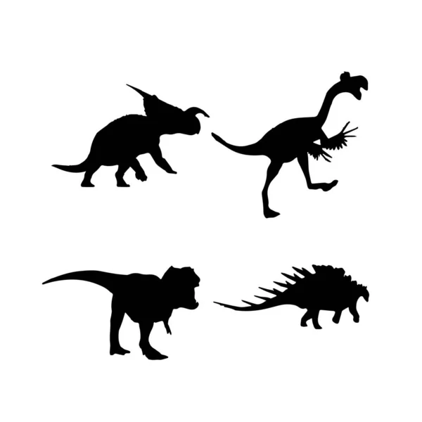 Силуэты Черных Динозавров Детей — стоковый вектор