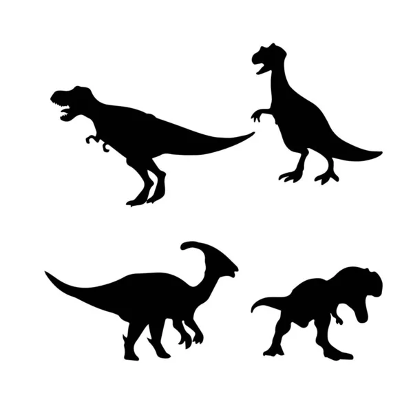 Fekete Dinoszaurusz Sziluettek Gyerekeknek — Stock Vector