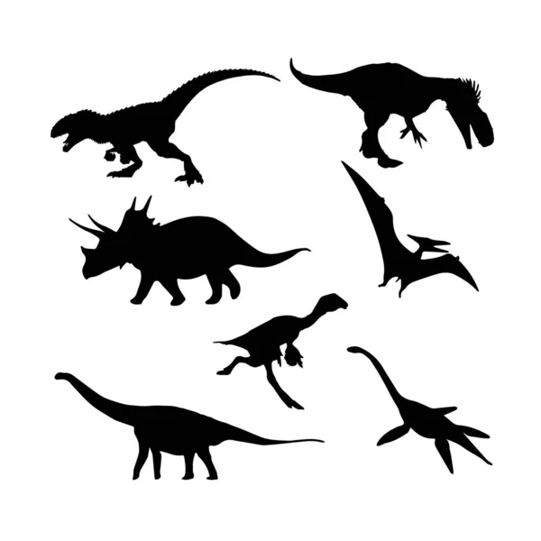 Μαύρες Σιλουέτες Δεινοσαύρων Για Παιδιά — Διανυσματικό Αρχείο