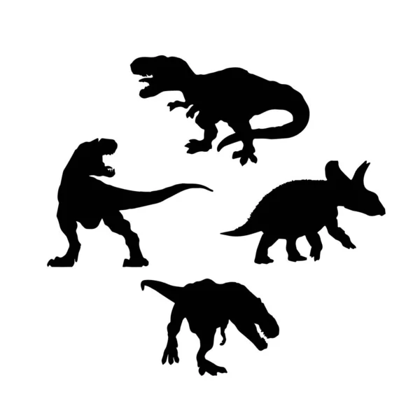 Černé Dinosauří Siluety Pro Děti — Stockový vektor