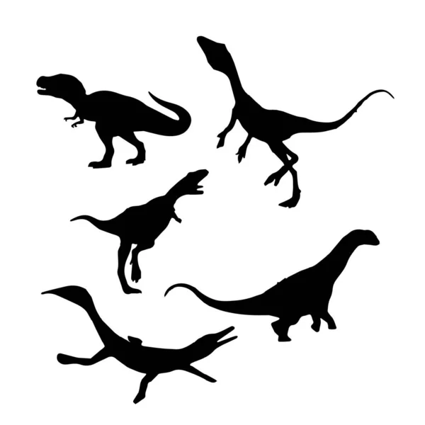 Силуэты Черных Динозавров Детей — стоковый вектор