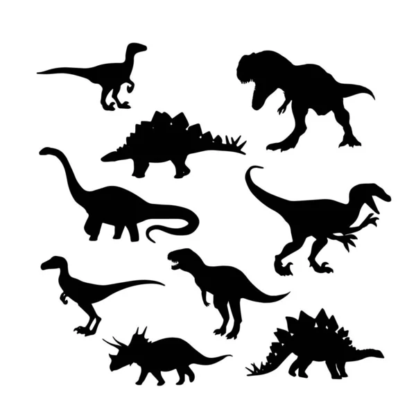 Silhuetas Dinossauro Preto Para Crianças —  Vetores de Stock