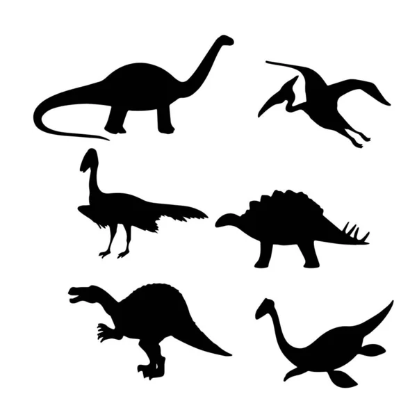Schwarze Dinosaurier Silhouetten Für Kinder — Stockvektor