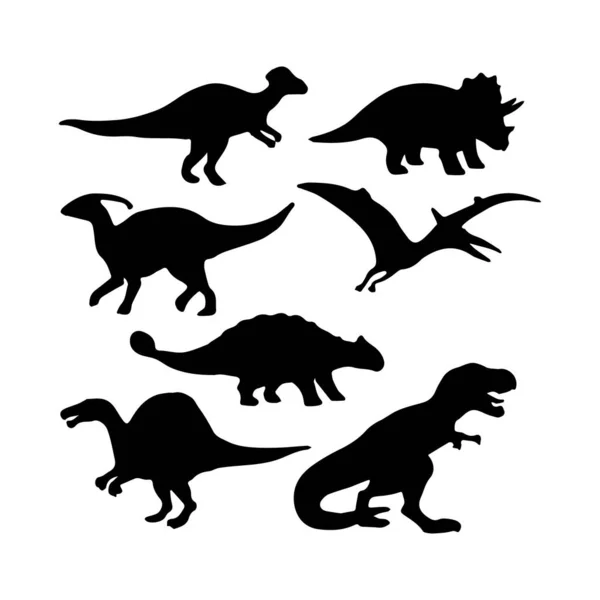 Siluetas Dinosaurio Negro Para Niños — Archivo Imágenes Vectoriales
