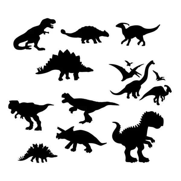 Sagome Dinosauro Nero Bambini — Vettoriale Stock
