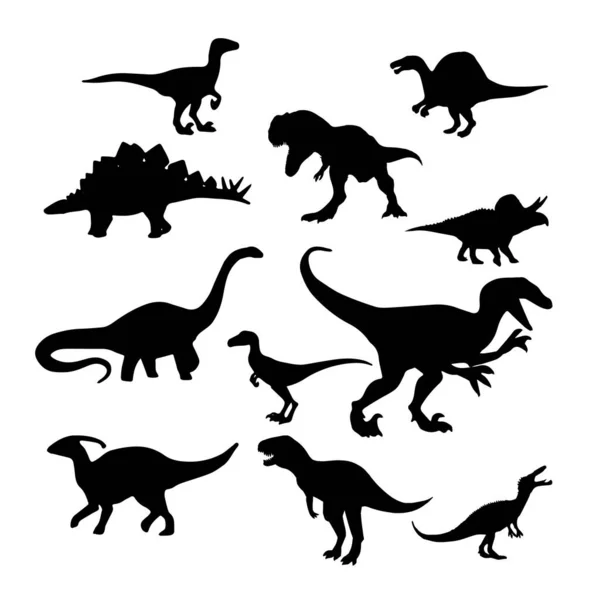 Siluetas Dinosaurio Negro Para Niños — Vector de stock