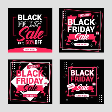 Düz Kara Cuma Instagram sosyal medya paylaşımları koleksiyonu, Instagram paylaşımı, siyah arkaplan sosyal medya afişi satışı şablonu, Cuma indirimi bayrağı, Cuma indirimi postası