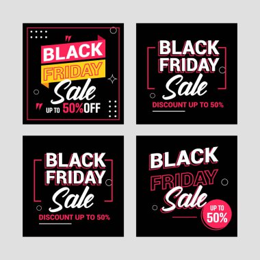 Düz Kara Cuma Instagram sosyal medya paylaşımları koleksiyonu, Instagram paylaşımı, siyah arkaplan sosyal medya afişi satışı şablonu, Cuma indirimi bayrağı, Cuma indirimi postası