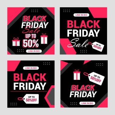 Düz Kara Cuma Instagram sosyal medya paylaşımları koleksiyonu, Instagram paylaşımı, siyah arkaplan sosyal medya afişi satışı şablonu, Cuma indirimi bayrağı, Cuma indirimi postası