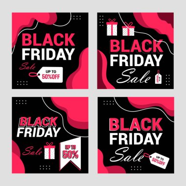 Düz Kara Cuma Instagram sosyal medya paylaşımları koleksiyonu, Instagram paylaşımı, siyah arkaplan sosyal medya afişi satışı şablonu, Cuma indirimi bayrağı, Cuma indirimi postası