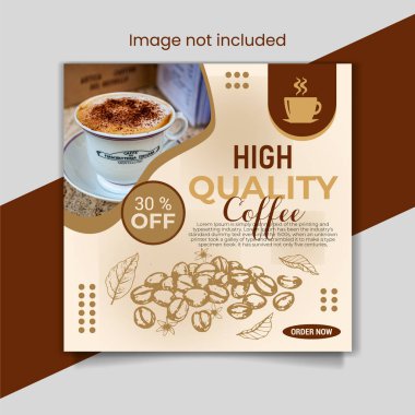 Kahve Günü tişörtü, Kahve Günü sosyal medya reklam pankartları, ve yemek restoranının kare broşürü veya poster tasarımı