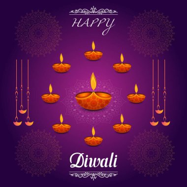  Mutlu Diwali, ışık festivali, Hint Rangoli 'nin Kağıt Grafiği, altın ışıklar, renkli dekoratif arka plan, mavi eflatun arka plan, mutlu Diwali sosyal medya paylaşımı