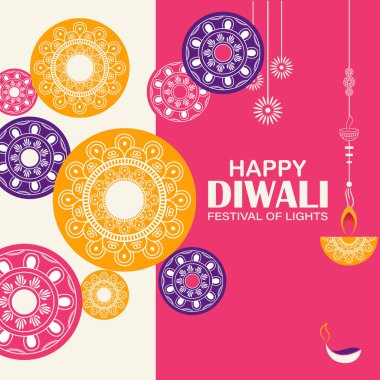  Mutlu Diwali, ışık festivali, Hint Rangoli 'nin Kağıt Grafiği, altın ışıklar, renkli dekoratif arka plan, mavi eflatun arka plan, mutlu Diwali sosyal medya paylaşımı