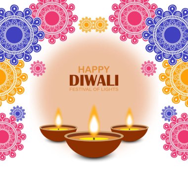  Mutlu Diwali, ışık festivali, Hint Rangoli 'nin Kağıt Grafiği, altın ışıklar, renkli dekoratif arka plan, mavi eflatun arka plan, mutlu Diwali sosyal medya paylaşımı