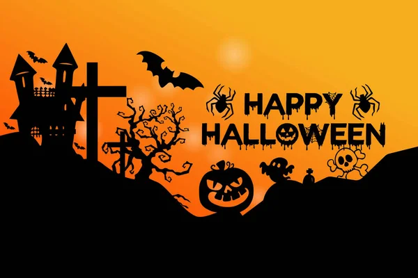Handgetekend Vintage Gelukkig Halloween Feest Met Nacht Halloween Achtergrond Gelukkig — Stockvector