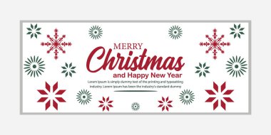 Mutlu Noeller bayrağı ve Mutlu Yıllar afişi, sosyal medya kapağı ve web afişi, tebrik kartı için Mutlu Noeller tasarımı, Vector Merry Xmas kar tanesi başlığı, Noel afişi veya duvar kağıdı 
