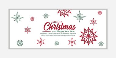 Mutlu Noeller bayrağı ve Mutlu Yıllar afişi, sosyal medya kapağı ve web afişi, tebrik kartı için Mutlu Noeller tasarımı, Vector Merry Xmas kar tanesi başlığı, Noel afişi veya duvar kağıdı 