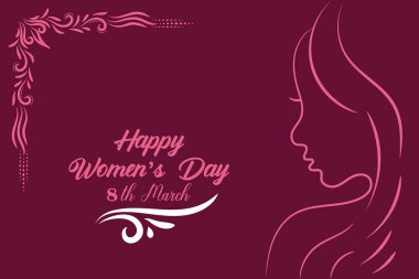  8 Mart. Kadınlar Günü tebrik kartı ve Mutlu Kadınlar Günü pankartı tasarımı, pankart, kart ve yazı ve standart renk ile poster tasarımı şablonu, Uluslararası Kadınlar Günü kutlama vektörü,
