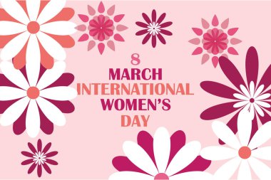  8 Mart, Kadınlar Günü tebrik kartı ve Mutlu Kadınlar Günü afişi tasarımı, pankart, kart ve yazılı ve standart renkte poster tasarımı, Uluslararası Kadınlar Günü kutlamaları,