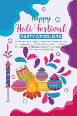 Hint Hinduizm Festivali, sosyal medya poster tasarımı ve Holi Festivali için yatay afiş şablonu
