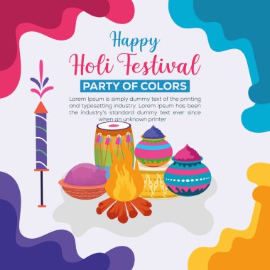 Hint Hinduizm Festivali, sosyal medya poster tasarımı ve Holi Festivali için yatay afiş şablonu