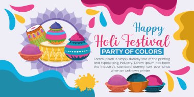 Hint Hinduizm Festivali, sosyal medya poster tasarımı ve Holi Festivali için yatay afiş şablonu