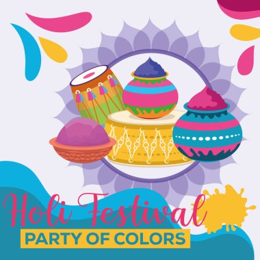 Hint Hinduizm Festivali, sosyal medya poster tasarımı ve Holi Festivali için yatay afiş şablonu