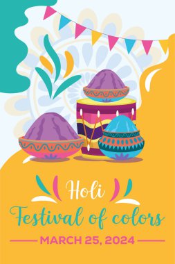 Hint Hinduizm Festivali, sosyal medya poster tasarımı ve Holi Festivali için yatay afiş şablonu