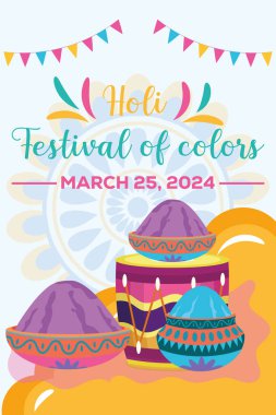 Hint Hinduizm Festivali, sosyal medya poster tasarımı ve Holi Festivali için yatay afiş şablonu