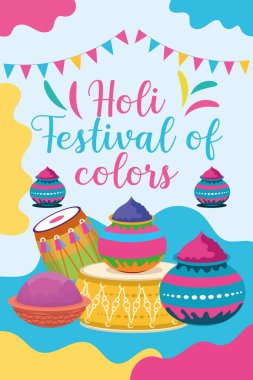 Hint Hinduizm Festivali, sosyal medya poster tasarımı ve Holi Festivali için yatay afiş şablonu