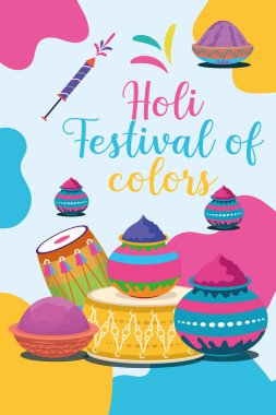 Hint Hinduizm Festivali, sosyal medya poster tasarımı ve Holi Festivali için yatay afiş şablonu