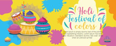 Hint Hinduizm Festivali, sosyal medya poster tasarımı ve Holi Festivali için yatay afiş şablonu