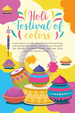 Hint Hinduizm Festivali, sosyal medya poster tasarımı ve Holi Festivali için yatay afiş şablonu