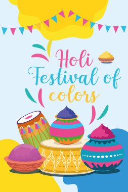 Hint Hinduizm Festivali, sosyal medya poster tasarımı ve Holi Festivali için yatay afiş şablonu