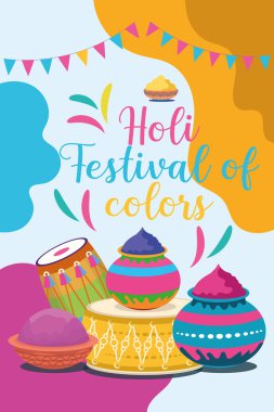 Hint Hinduizm Festivali, sosyal medya poster tasarımı ve Holi Festivali için yatay afiş şablonu