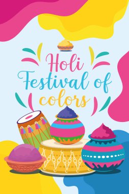 Hint Hinduizm Festivali, sosyal medya poster tasarımı ve Holi Festivali için yatay afiş şablonu