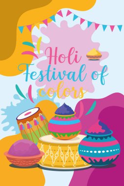Hint Hinduizm Festivali, sosyal medya poster tasarımı ve Holi Festivali için yatay afiş şablonu