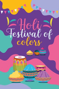 Hint Hinduizm Festivali, sosyal medya poster tasarımı ve Holi Festivali için yatay afiş şablonu