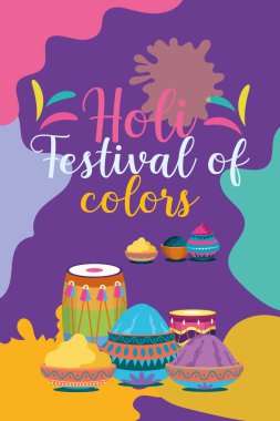 Hint Hinduizm Festivali, sosyal medya poster tasarımı ve Holi Festivali için yatay afiş şablonu