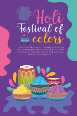 Hint Hinduizm Festivali, sosyal medya poster tasarımı ve Holi Festivali için yatay afiş şablonu